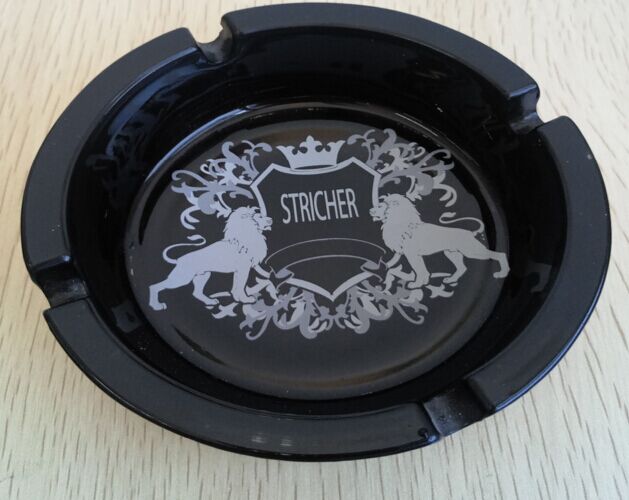 Haonai 10.5cm black glass ashtray with brand glass ashtray with custom logo