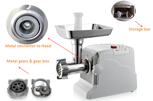 Hachoir à viande puissant 3000W AMG180A Boîte de vitesses et engrenages en métal Panneau frontal en acier inoxydable - Product Image 4