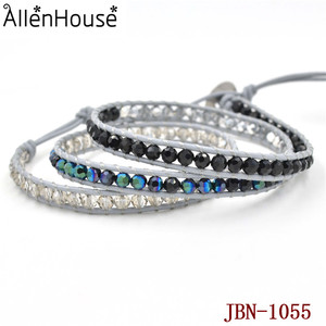 2014 joyería de Moda <span class=keywords><strong>para</strong></span> hombres y mujeres de tres capas de <span class=keywords><strong>la</strong></span> piedra preciosa pulsera de cuero - Product Image 4