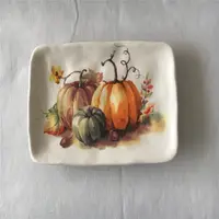 Plaque rectangulaire en céramique avec décalcomanie citrouille, assiette personnalisée pour Halloween