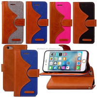 Denim et cuir PU joint mobile téléphone accessoires pour iphone 7 étui portefeuille téléphone étui pour iphone 7 plus accessoire