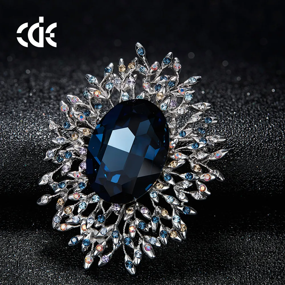 Cde China Sieraden Fabriek Bulk Groothandel Mode Grote Blue Crystal Broche