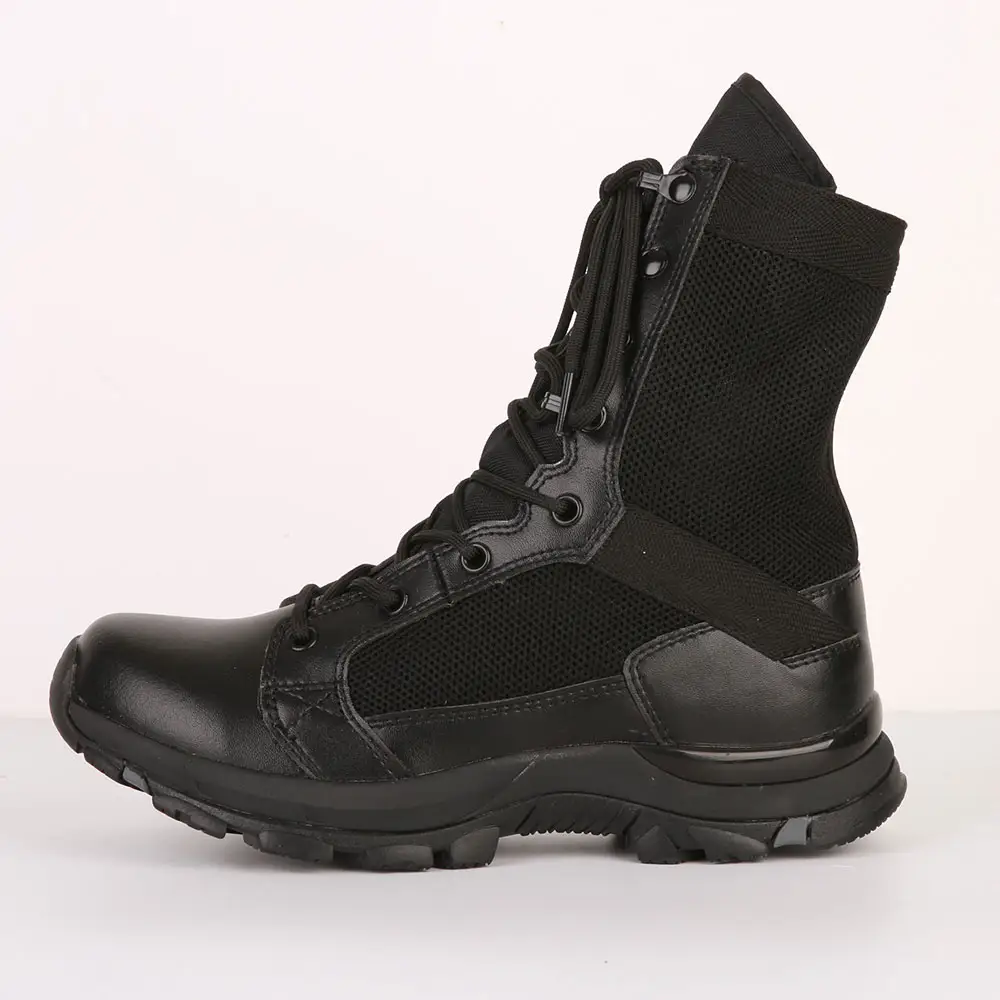 9inch Summer mesh upper leather black outdoor tactical boots for men