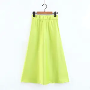 Koreaanse stijl groene kleur elastische taille mode zomer vrouwen lange rok met crop tops match