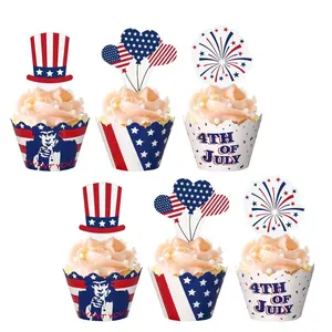 Décoration de cupcake du 4 juillet garniture de gâteau et emballage fournitures de boulangerie drapeaux américains bleus et rouges du jour de l'indépendance