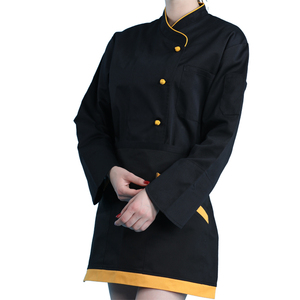 Poliestere misto cotone 195GSM PER 235GSM corpo nero arancione piping bordo button Ultime cuoco indossare monopetto <span class=keywords><strong>chef</strong></span> uniforme - Product Image 2