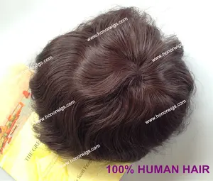 HT205 men's replacement hand-tied customized size toupee dark brown 2R swiss lace with pu real human hair 5.5"x7.5" NW 6" 15cm