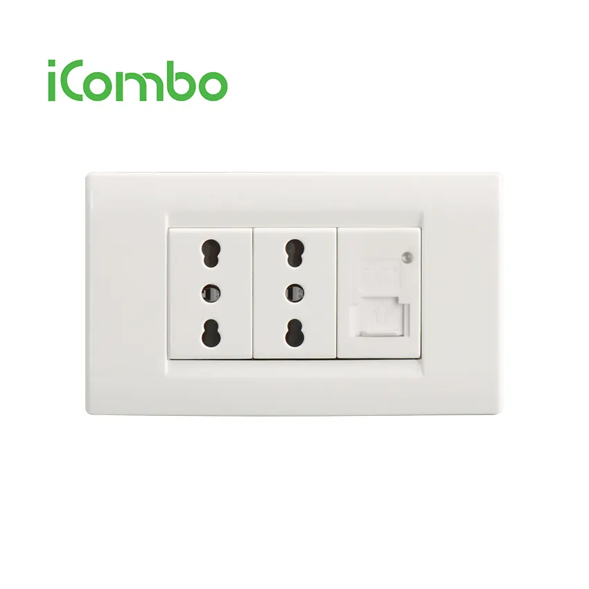 South America/US European Double 3 Pin Electrical Wall Socket Outlet and Tel/TV/Computer/LAN Plug