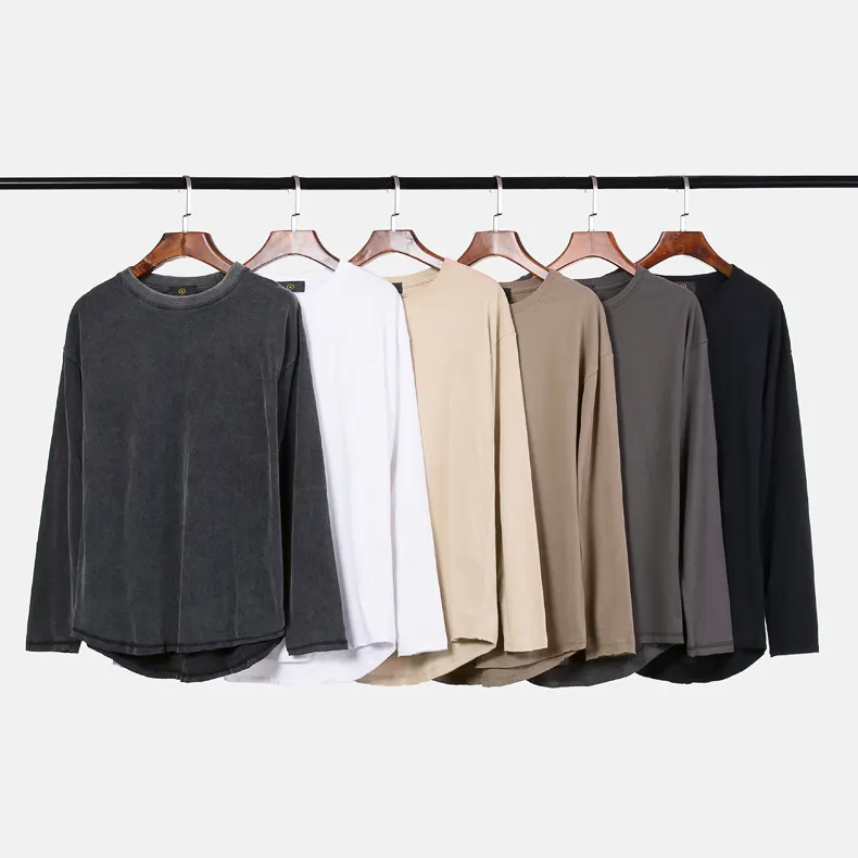 wholesale custom oversized blank extra long back scallop hem t-shirt men long line tshirt