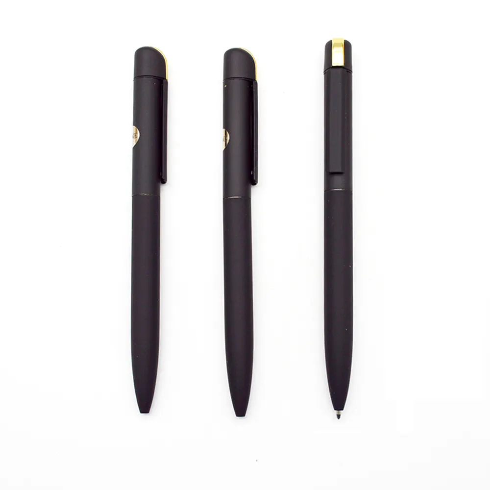 Матовая черная металлическая шариковая ручка с индивидуальным гальваническим золотым логотипом, матовая Черная мягкая сенсорная ручка