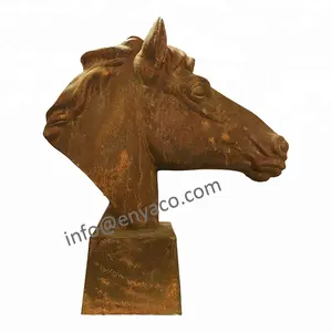 Estatua decorativa de Metal para jardín, escultura de cabeza de caballo de hierro fundido, tamaño real