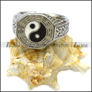 Vintage plata grabado delicada Yin Yang Tai Chi ocho diagramas anillo de sello - Product Image 2