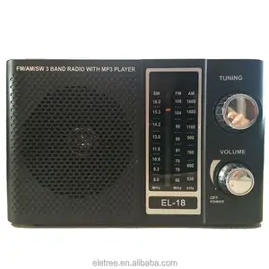 GUANGZHOU MURAH Mini AM FM SW 3 Band Radio dan MP3 Player-Hitam EL-18