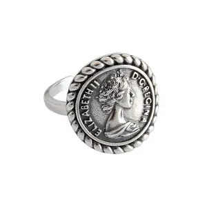 2022 Jewelry Adjustable Vintage Thai Silver 925 Sterling Silver Elizabeth Portrait Signet Ring