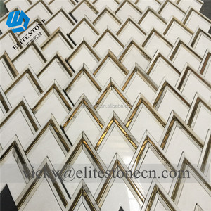 Tuỳ Chỉnh VZAG Trắng Vàng Marble Brass Inlay Waterjet Gạch <span class=keywords><strong>Mosaic</strong></span> - Product Image 6