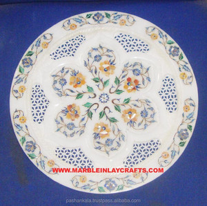 Plaque incrustée en pierre naturelle, Design floral - Product Image 1