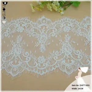 Fancy white vintage design corded lace trimming with eyelash