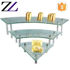 Table used for catering equipment rectangular restaurant wedding cake dessert display stand glass 3 tier serving food platter