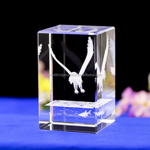 Small Bridge Wholesale Handmade Souvenir <strong>Crystal</strong> Craft Engraved <strong>Animals</strong> Customized 3d Eagle <strong>Crystal</strong> Cube - Product Image 3