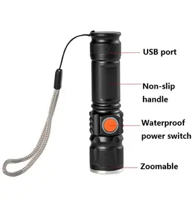 Mini linterna LED brillante de 300 lúmenes, resistente al agua, linterna recargable por USB