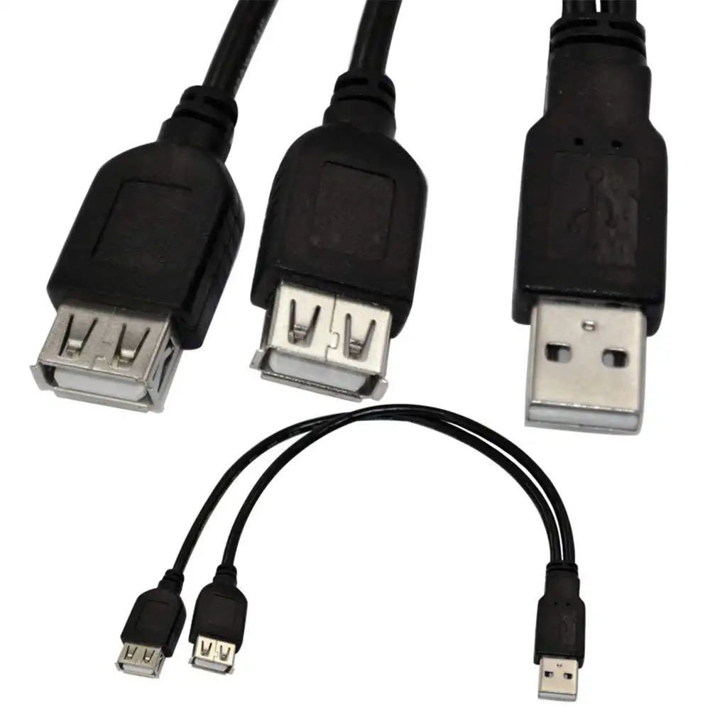 Fast shipping Stock USB 2.0 A Male Plug to 2 Dual USB A Female Jack Y Splitter Hub Adapter Cable