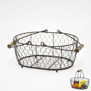 Silver Metal wire oval shaped fruit <b>basket</b> with handles - Product Image 4