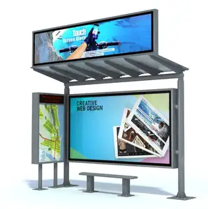 太阳能公共汽车候车亭，带LED显示屏广告广告牌