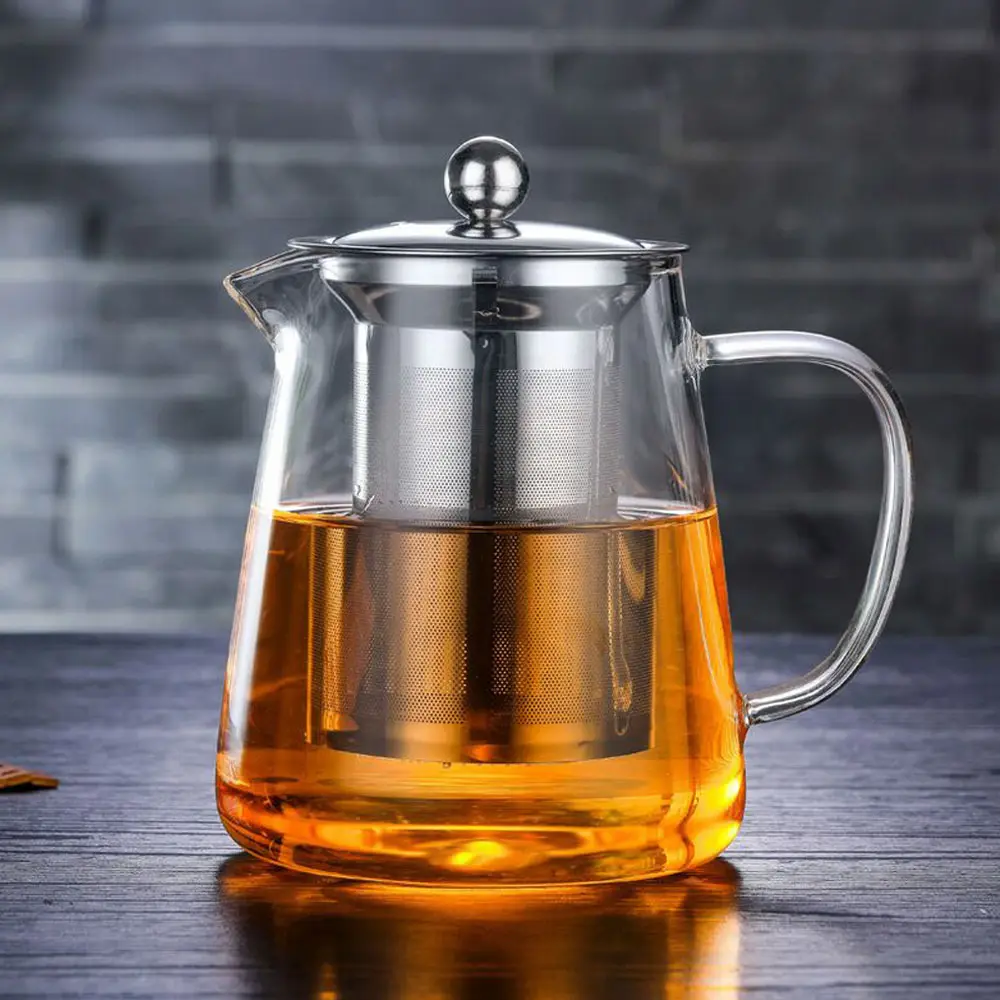 High Quality stainless steel Handcrafted borosilicate glass teapot with removable tea pot infuser