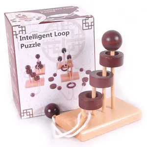 Wooden Intelligence Puzzle Toy with Rings Solution