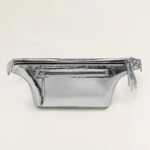custom metallic silver leather bum purse hip pouch waist belt bag women fanny pack for ladies