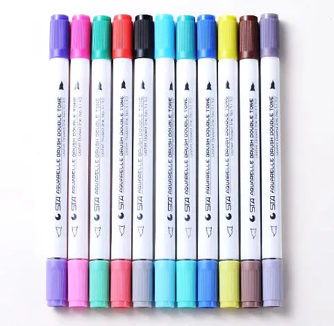 14 Pieces Two-tone Water Ink Color Aquarelle Brush Marker Pen For Drawing