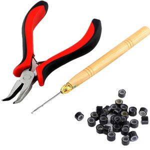 Alicate de extensão de cabelo, ferramenta profissional de extensão de cabelo com 100 peças de 5mm, micro anéis de silicone, gancho de gravata de cabelo - Product Image 1