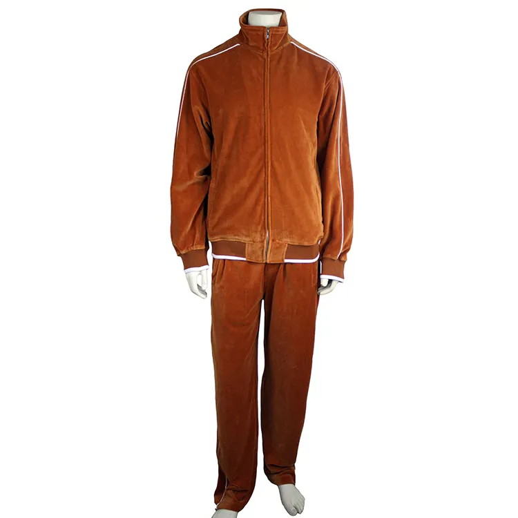 Sıcak satış özel turuncu kadife erkek eşofman pamuk/Polyester kadife eşofman erkekler için