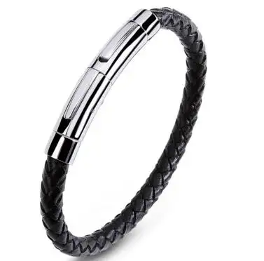 Aliexpress hot sales personalized stainless steel clasp mens braided leather bracelet
