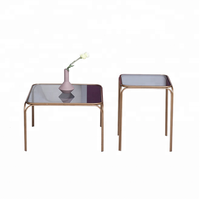 Table basse carrée moderne avec pieds en métal, table de chevet, usine de meubles en métal en Chine, 2 packs