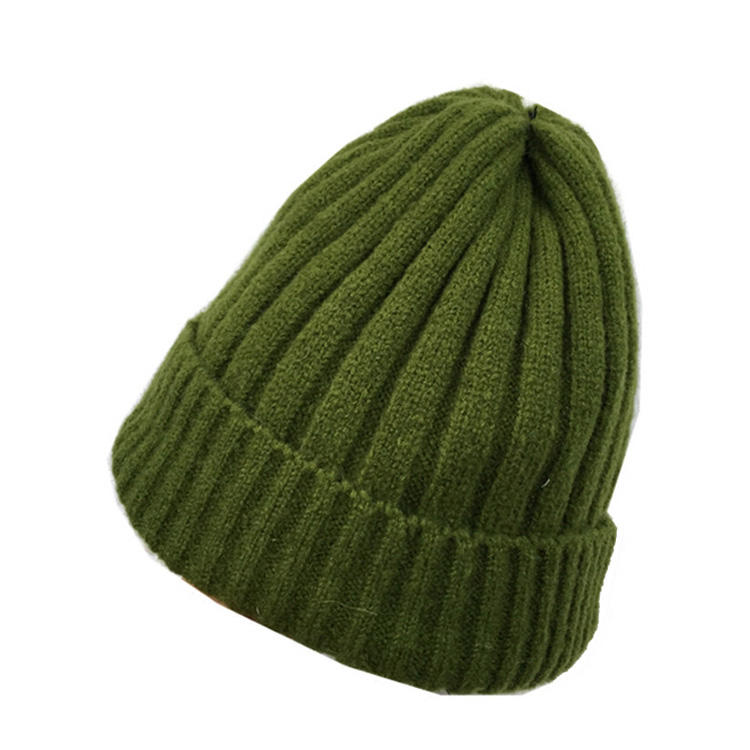 Wholesale Blank Stocked Thick Ribbed Winter Wool Beanie Fleece