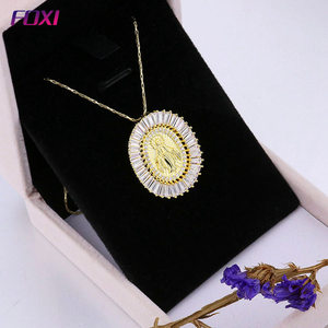 Micro pave zircon vierge marie <span class=keywords><strong>18</strong></span> k or collier en gros - Product Image 4