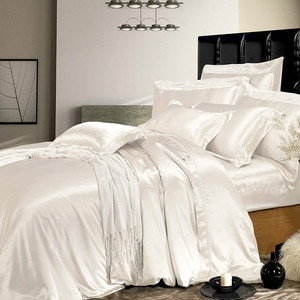 THXSILK 3 teilig Seide Bettwäsche 240 x 220 cm mit 2 Kissenbezüge 80 x 80 cm / 100% Maulbeerseide 19 Momme / Elfenbein - Product Image 1
