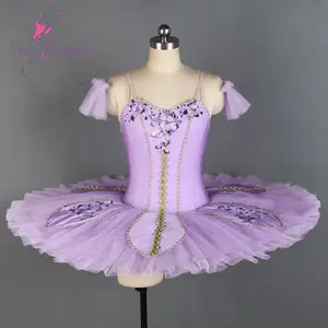 BLL137 Lilac Digunakan Profesional Tari Balet Tutu untuk Anak Perempuan dan Wanita Balet Menari Pakaian Pleated Tulle Pancake Tutu