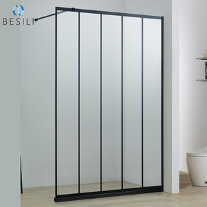 Paroi de <span class=keywords><strong>douche</strong></span> moderne en verre avec cadre noir, cloison de salle de bain fixe, cabine de <span class=keywords><strong>douche</strong></span> en verre trempé dépoli pour hôtel - Product Image 2