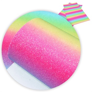 Rainbow Stripe <strong>Gradient</strong> Fine Glitter Vinyl Faux Synthetic Leather Sheets <strong>Fabric</strong> 74286 - Product Image 3