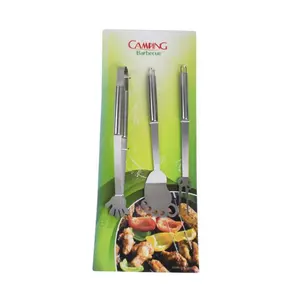 Conjunto de ferramentas para churrasco, 3 peças de aço inoxidável, ferramentas para churrasco com cabo de madeira, pinça giratória, acessórios para grelha