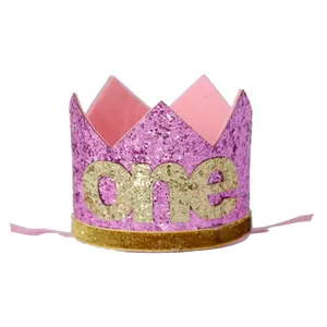İlk doğum günü taç şapka 1st doğum günü kız kıyafet kek bebek kız şapka altın glitter