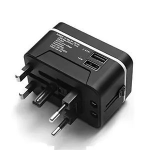 2019 Promotional World Travel Adapter Black Market Mobile Phones PC Fireproof Material 2 X USB Supervooc 2.0 110V-250V 5.1V/2.4A