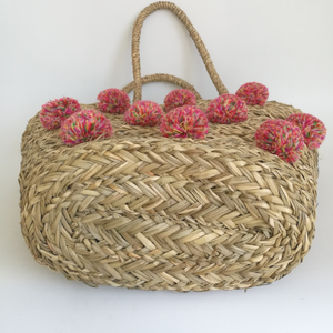Écologique à la main <span class=keywords><strong>paille</strong></span> <span class=keywords><strong>sac</strong></span> fourre-tout femmes sacs <span class=keywords><strong>de</strong></span> <span class=keywords><strong>plage</strong></span> <span class=keywords><strong>avec</strong></span> pompons - Product Image 4