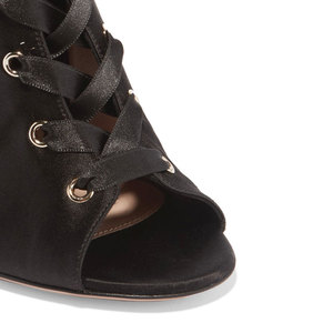 Bottes en satin à lacets pour femme, cuissardes noires, à talons hauts, entrejambe et cuisse - Product Image 6