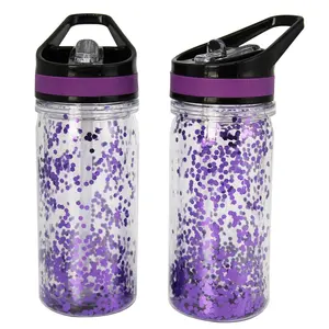 Creative Wall Cup portable glitter double wall plastic Straw Lid Mug Portable Outdoor Simple Cute Plastic cup350ML