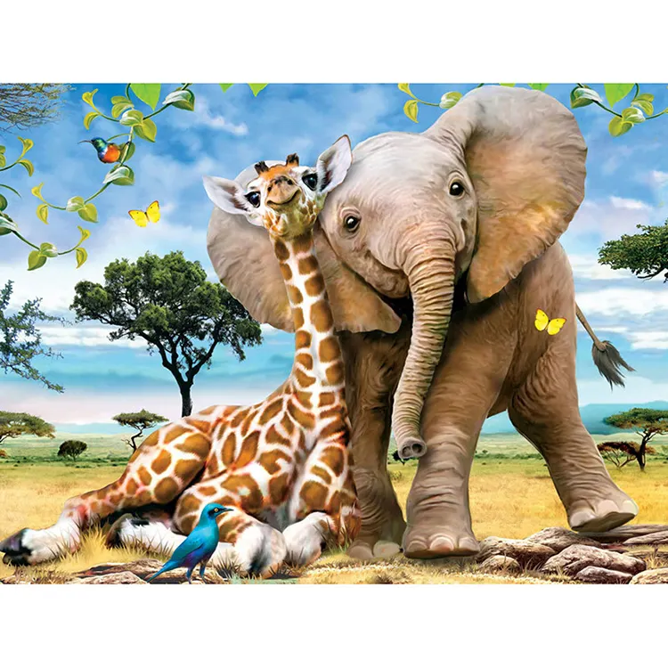 Elephants and Giraffes round or square drill diamond embroidery High Quality canvas DIY full drill shaped wall art decor