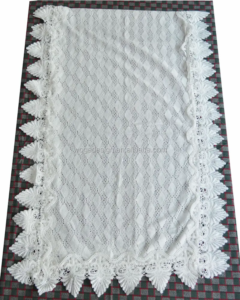 Bufanda de encaje para hijab, color blanco, geométrico