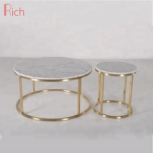 Mesa de Centro de Lujo de Mármol Natural, Juego de Mesa de Centro de Acero Inoxidable Color Oro Rosa, Mesa Auxiliar con Tapa de Mármol, Mesa de Centro Redonda - Product Image 4